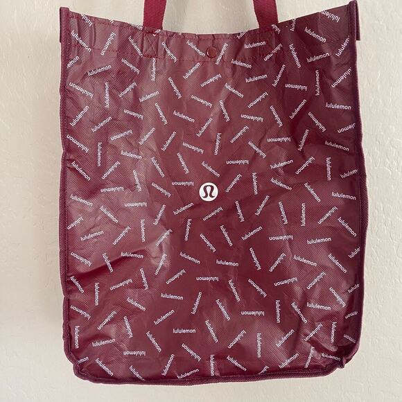 Lululemon Handbags - Lululemon Reusable Shopping Tote Bag Burgundy Logo Holiday Edition 2023